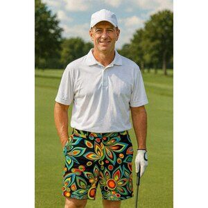 Loudmouth Golf Shorts Fits Men Black Bold Paisley Floral Geometric Sz 36 EUC